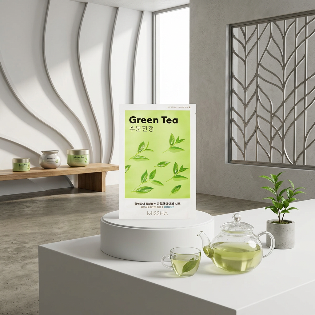 MISSHA - Airy Fit Sheet Mask Green Tea - Hydratační s zklidňující plátýnková maska se zeleným čajem - 19 g