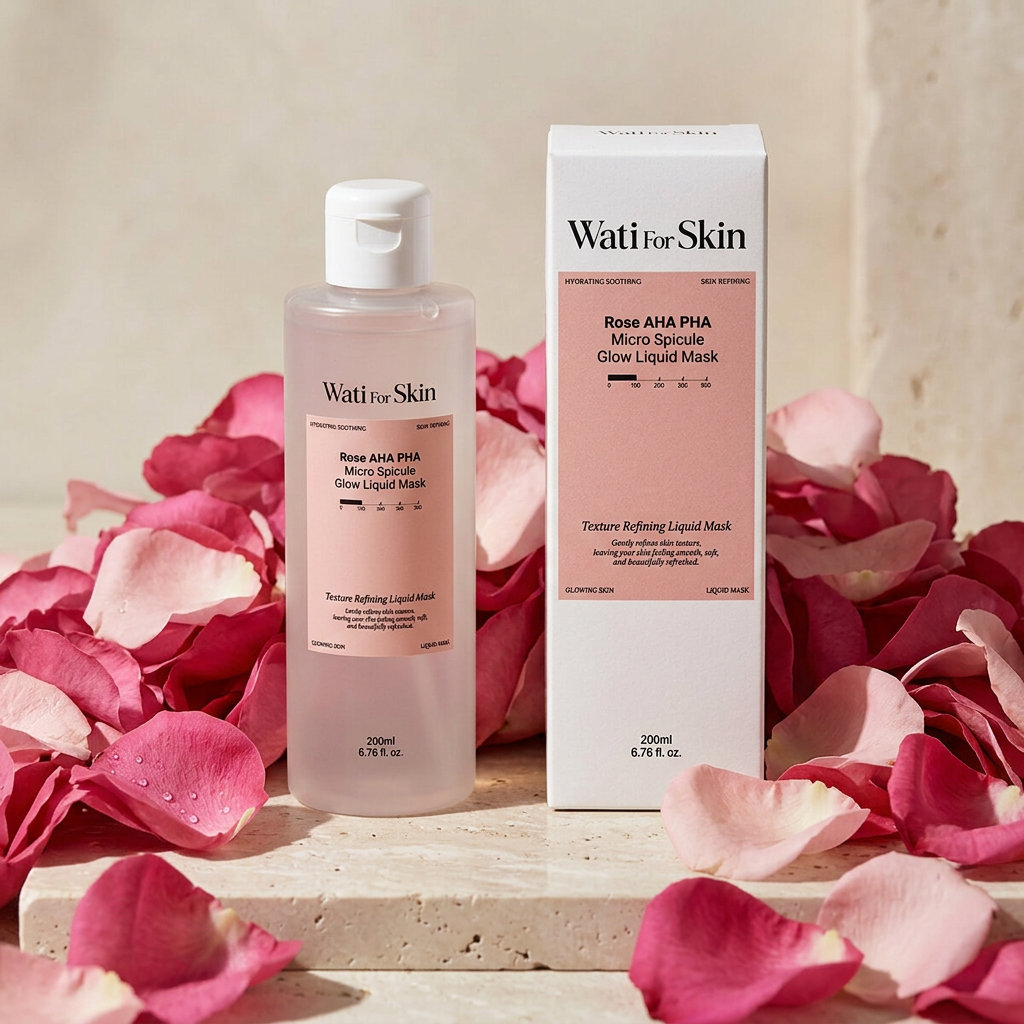 WATI FOR SKIN - Rose AHA PHA Micro Spicule Glow Liquid Mask - Rozjasňující "tekutá maska" (toner) s technologií mikro jehliček - 200 ml
