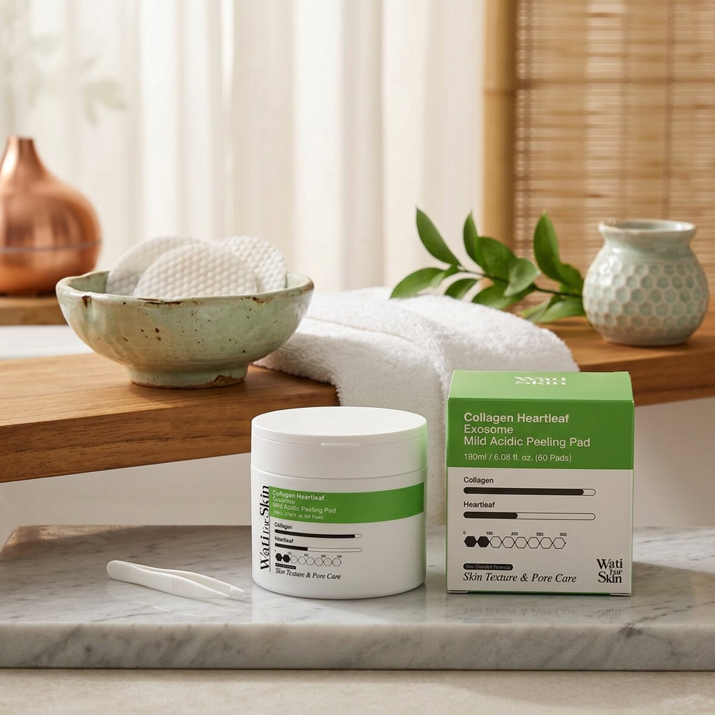 WATI FOR SKIN - Collagen Heartleaf Exosome Mild Acidic Peeling Pad - Jemné exfoliační tonerové polštářky s mírně kyselým pH - 60 ks