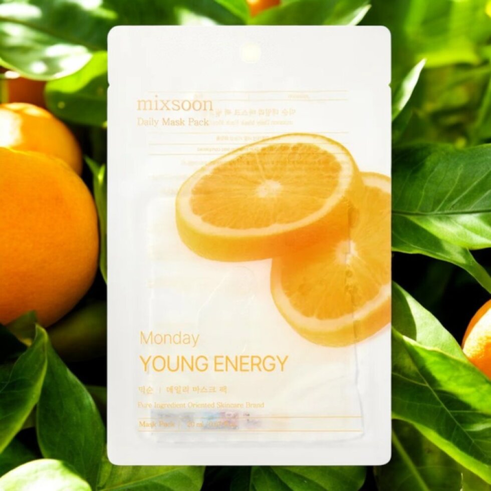 MIXSOON - Daily Mask Pack Monday Young Energy - Plátýnková maska s galactomyces a vitaminem C pro rozjasnění - 20 ml