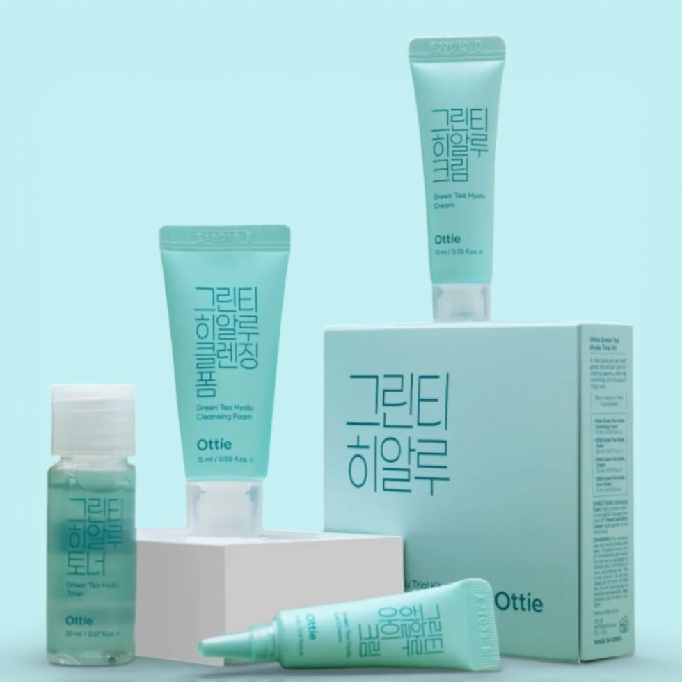 OTTIE - Green Tea Hyalu Trial Kit - Testovací sada s čajovým extraktem a kyselinou hyaluronovou - 4ks