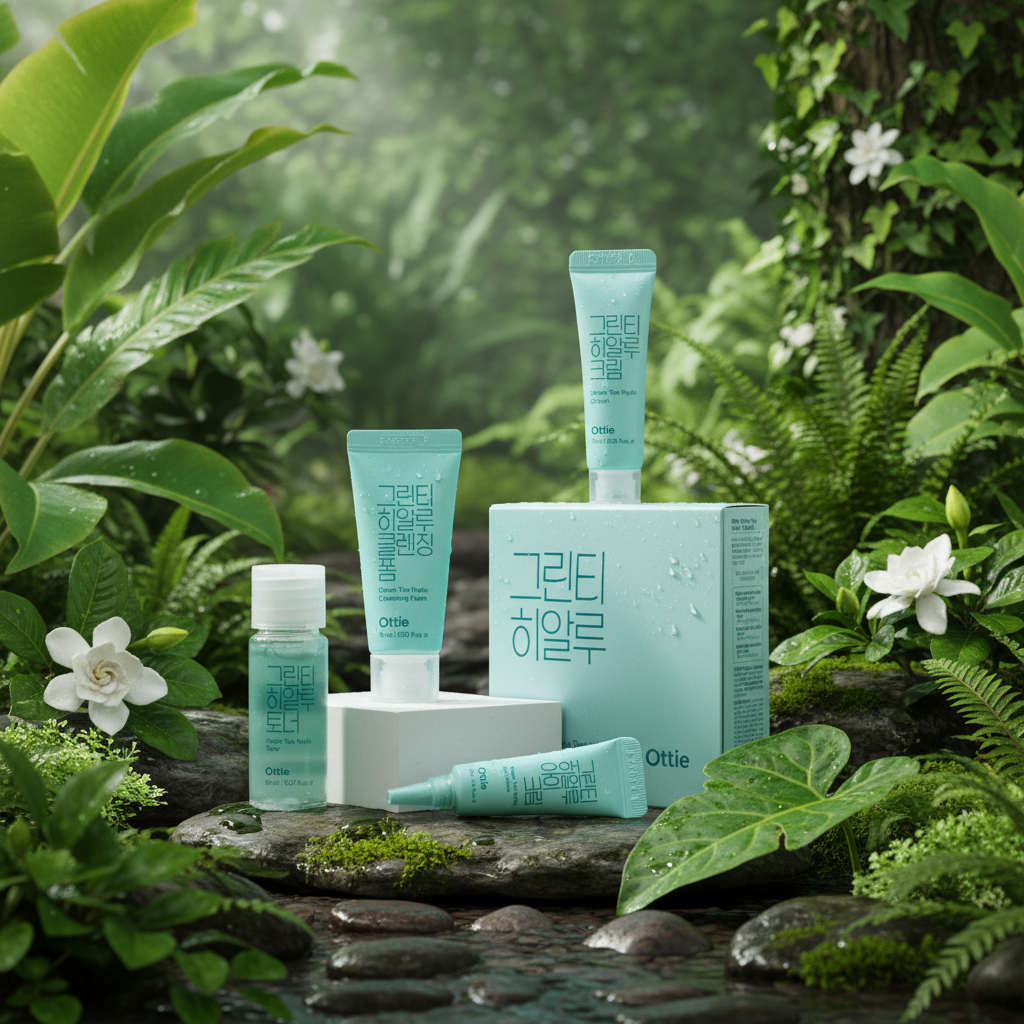 OTTIE - Green Tea Hyalu Trial Kit - Testovací sada s čajovým extraktem a kyselinou hyaluronovou - 4ks