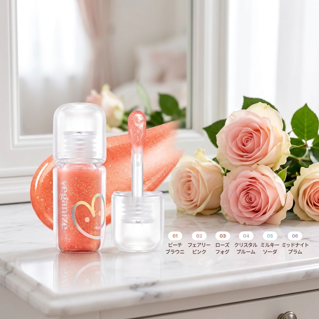 VEGANIZE - 4D Jewelshine Lip Oil Pearl Gloss 03 Rose Fog - Třpytivý olej na rty s perleťovým leskem - 4 g