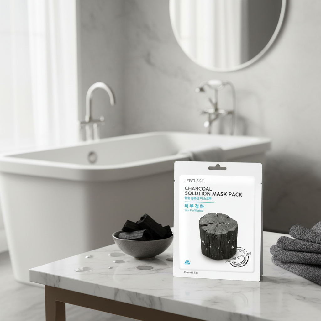 LEBELAGE - Charcoal Solution Mask Pack - Čisticí plátýnková maska s černým uhlím - 25 g