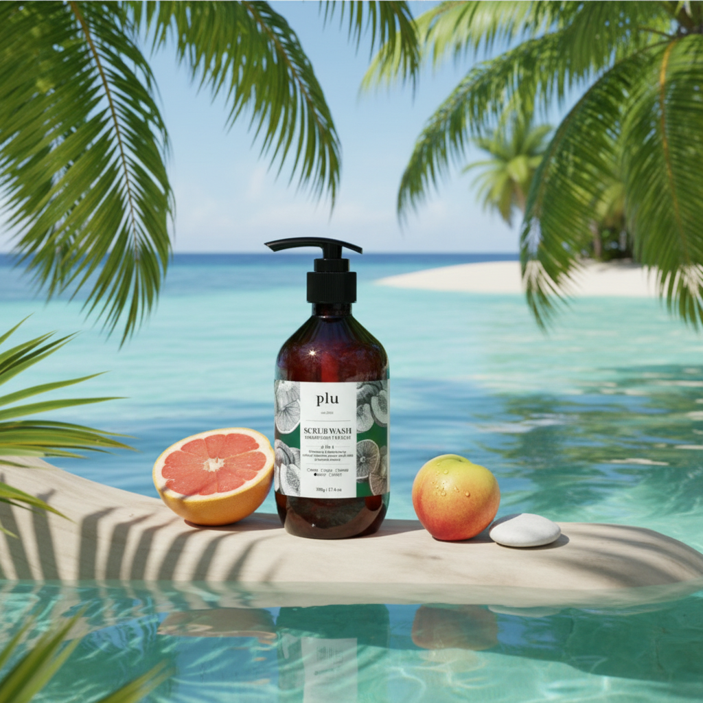 PLU - Scrub Wash Grapefruit Peach - Peelingový sprchový gel s grapefruitem a broskvemi - 500 ml