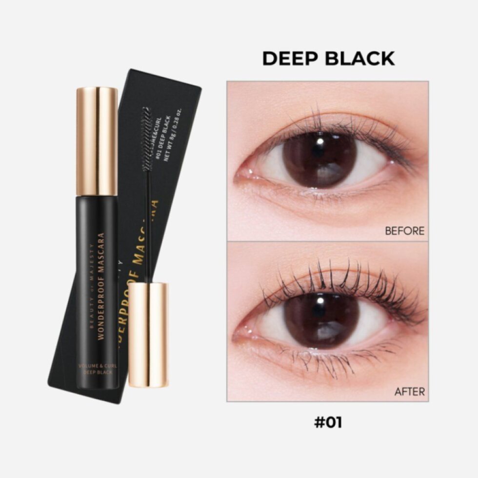 B.O.M. - Wonderproof Mascara Volume & Curl #01 Deep Black - Voděodolná objemová řasenka - 8 g