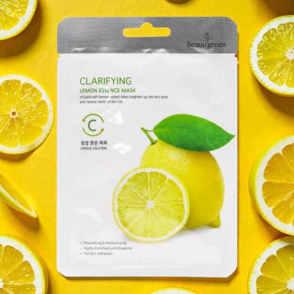 Beauugreen - Premium Lemon Essence Mask - Plátýnková maska s citrusovým extraktem - 23 ml