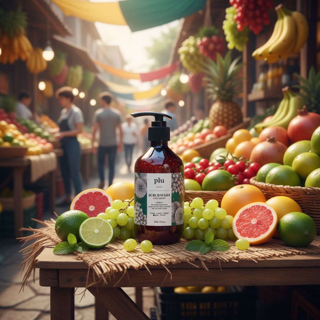 PLU - Scrub Wash Lime Grape - Peelingový sprchový gel s limetkou a hroznem - 500 ml