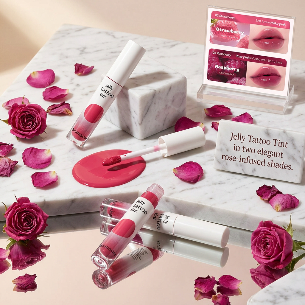 BERRISOM - Jelly Tattoo Tint 03 Strawberry - Dlouhotrvající hydratační tint na rty - 6 g