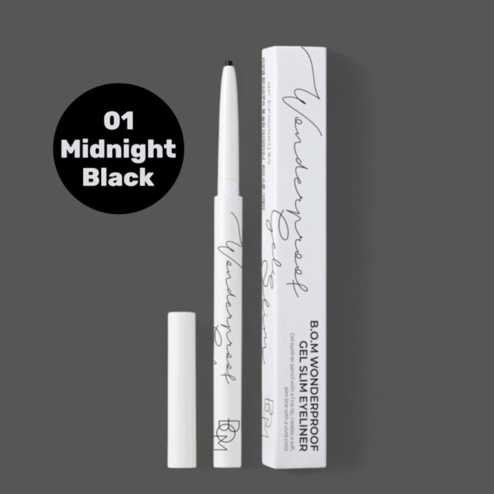 B.O.M. - Wonderproof Gel Slim Eyeliner #01 Midnight Black - Voděodolná gelová tužka na oči - 0,1 g
