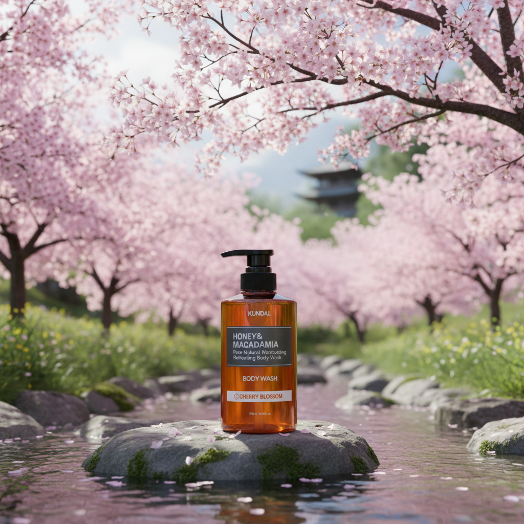 Kundal Honey&Macadamia Body Wash - Jemný sprchový gel s medem s vůní CHERRY BLOSSOM - 500 ml