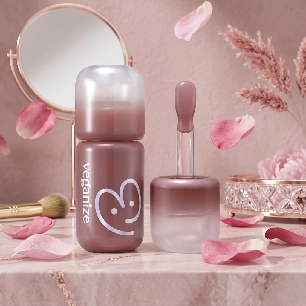VEGANIZE - 4D Dewyshine Lip Oil Pearl Gloss 02 Berry Veil - Třpytivý olej na rty s perleťovým leskem - 4 g