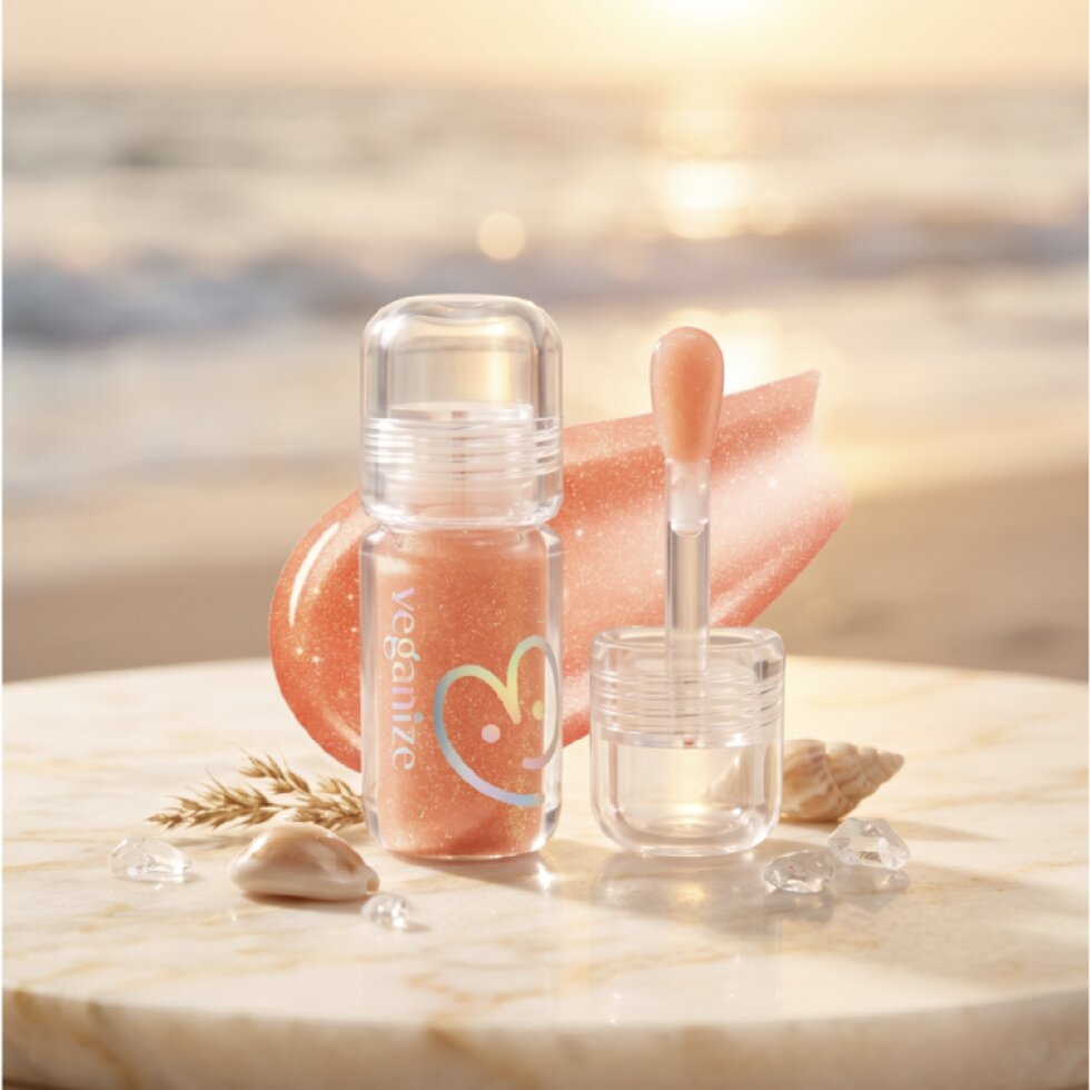 VEGANIZE - 4D Jewelshine Lip Oil Pearl Gloss 01 Peach Brownie - Třpytivý olej na rty s perleťovým leskem - 4 g