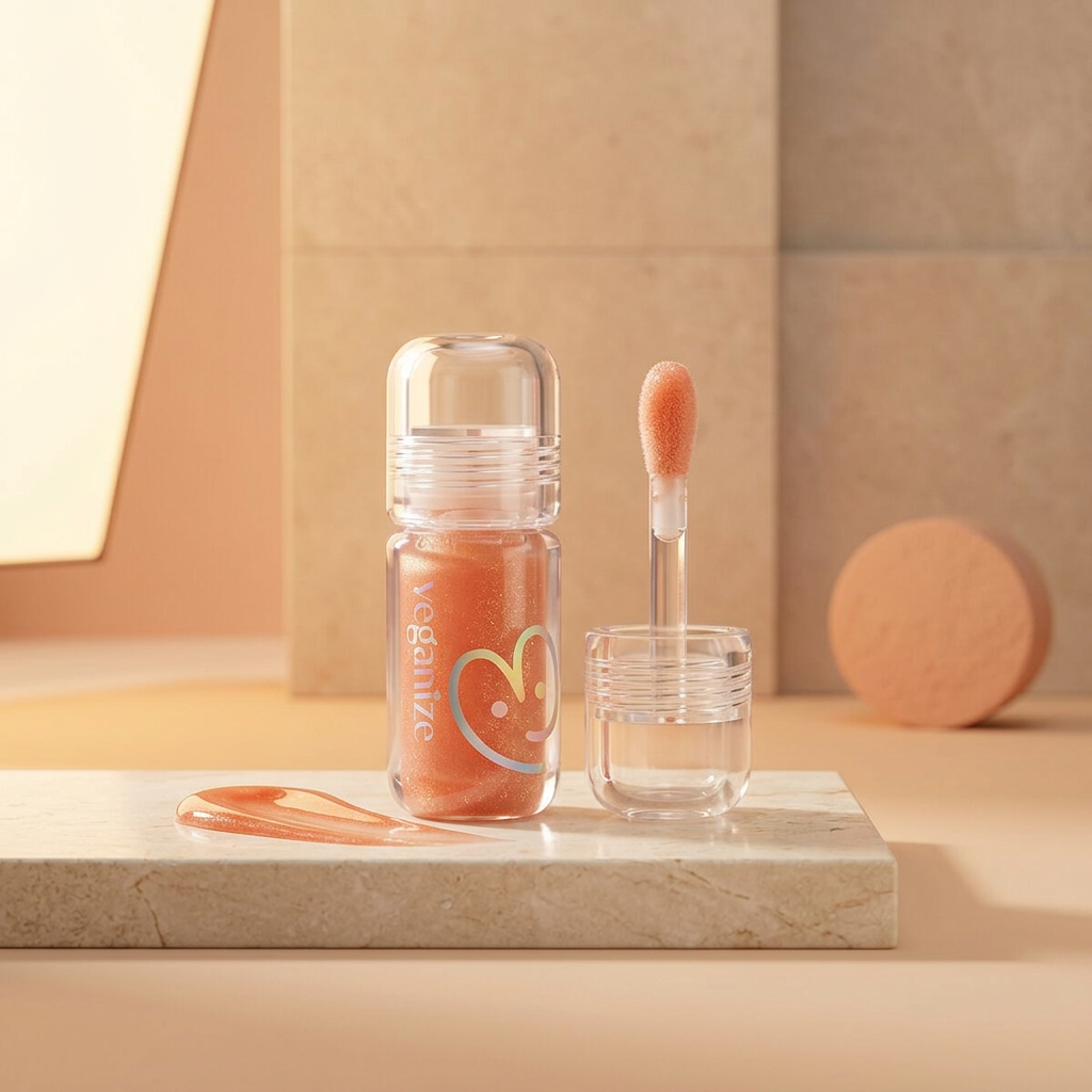 VEGANIZE - 4D Jewelshine Lip Oil Pearl Gloss 01 Peach Brownie - Třpytivý olej na rty s perleťovým leskem - 4 g