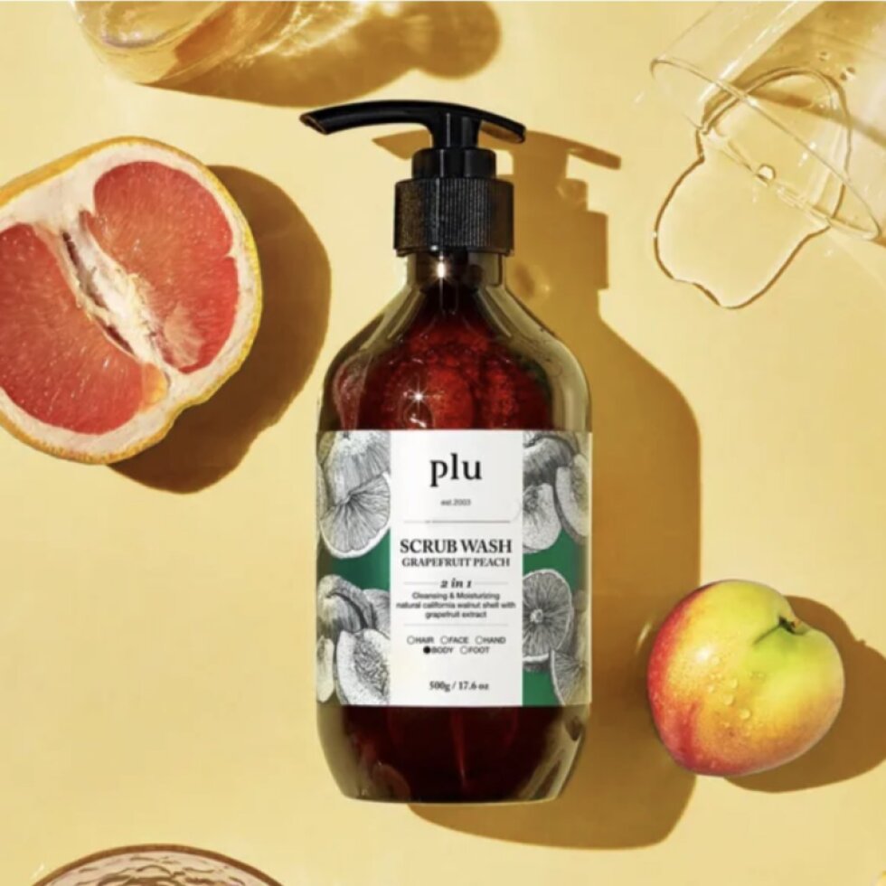 PLU - Scrub Wash Grapefruit Peach - Peelingový sprchový gel s grapefruitem a broskvemi - 500 ml