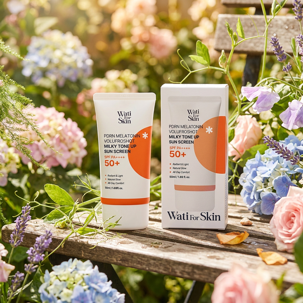 WATI FOR SKIN - PDRN Melatonin Volufroshot Milky Tone-Up Sun Cream SPF50+ - Ochranný tónovací opalovací krém s vysokou ochranou SPF50+ PA++++ - 50 ml