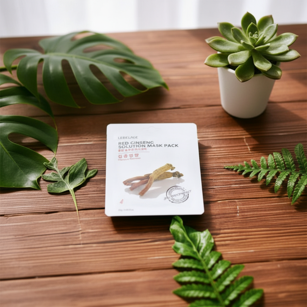 LEBELAGE - Red Ginseng Solution Mask Pack - Intenzivně vyživující plátýnková maska s ženšenem - 25 g