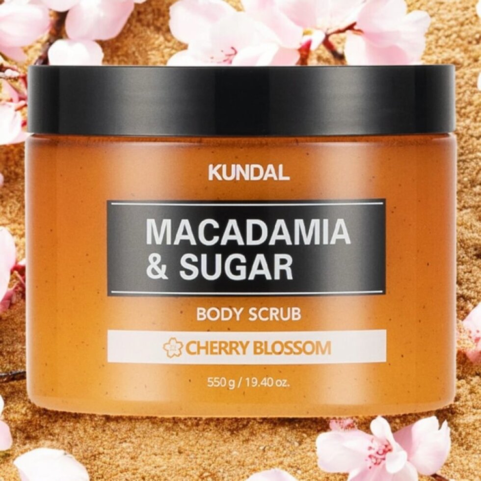 Kundal Macadamia&Sugar Body Scrub - Přírodní tělový peeling s vůní CHERRY BLOSSOM - 550 g