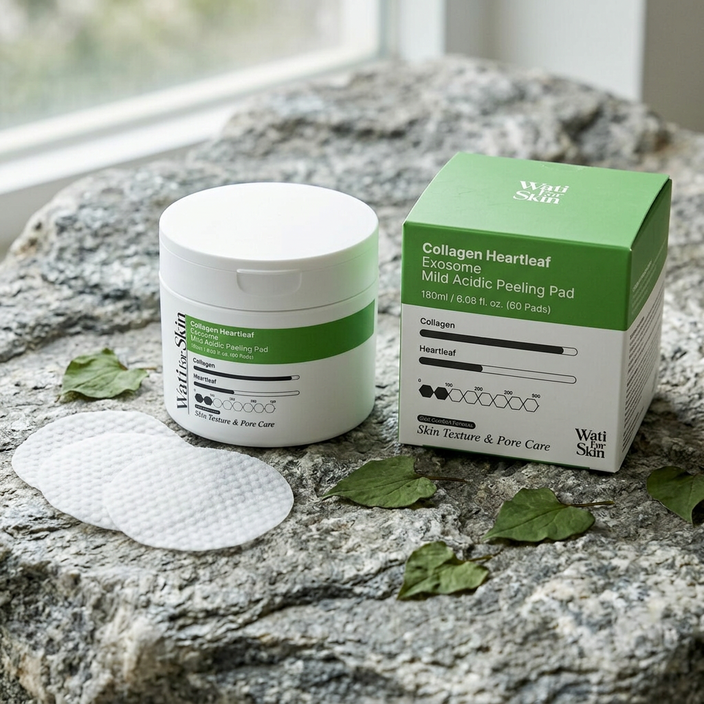 WATI FOR SKIN - Collagen Heartleaf Exosome Mild Acidic Peeling Pad - Jemné exfoliační tonerové polštářky s mírně kyselým pH - 60 ks