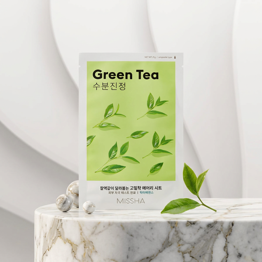 MISSHA - Airy Fit Sheet Mask Green Tea - Hydratační s zklidňující plátýnková maska se zeleným čajem - 19 g