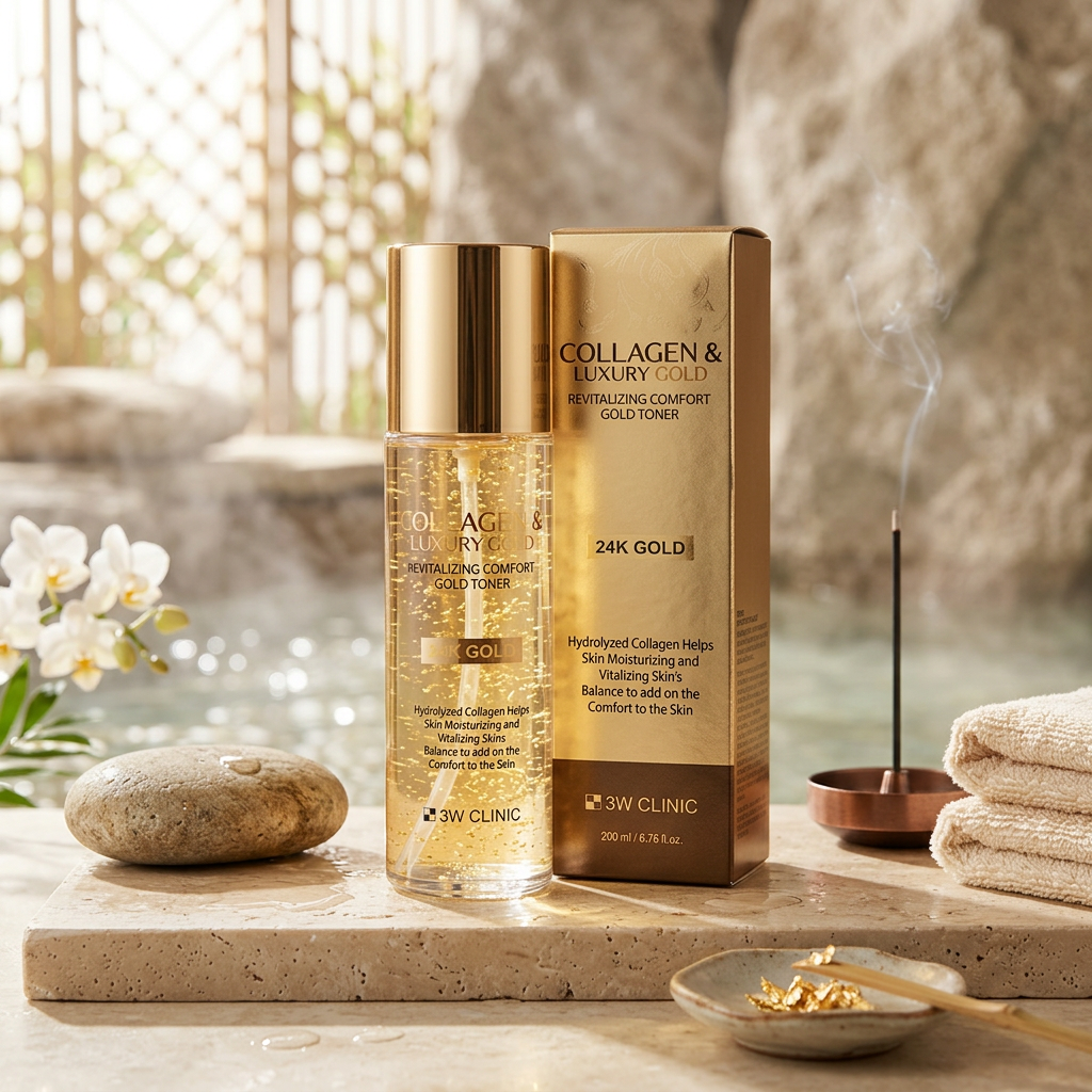 3W CLINIC - Collagen & Luxury Gold Revitalizing Comfort Gold Toner - Revitalizační a zklidňující tonikum s kolagenem a luxusním zlatem - 200 ml