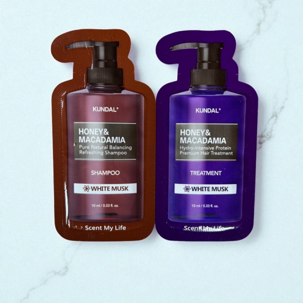 VZOREK - KUNDAL - Hydro-intenzivní proteinová kůra a šampon na suché a poškozené vlasy s vůní WHITE MUSK - 10 ml