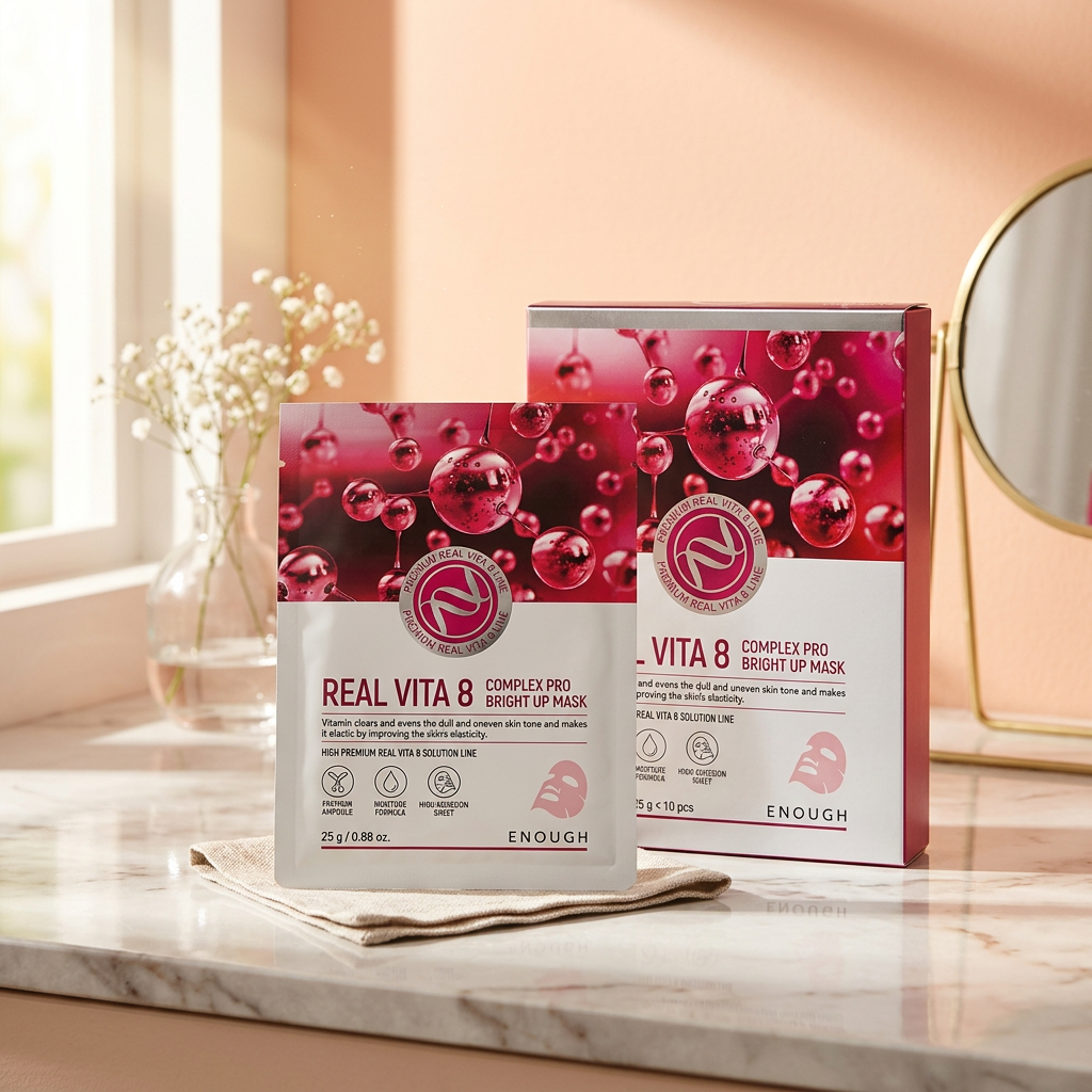 ENOUGH - Real Vita 8 Complex Pro Bright Up Mask - Rozjasňující plátýnková maska s komplexem 8 vitamínů - 25g