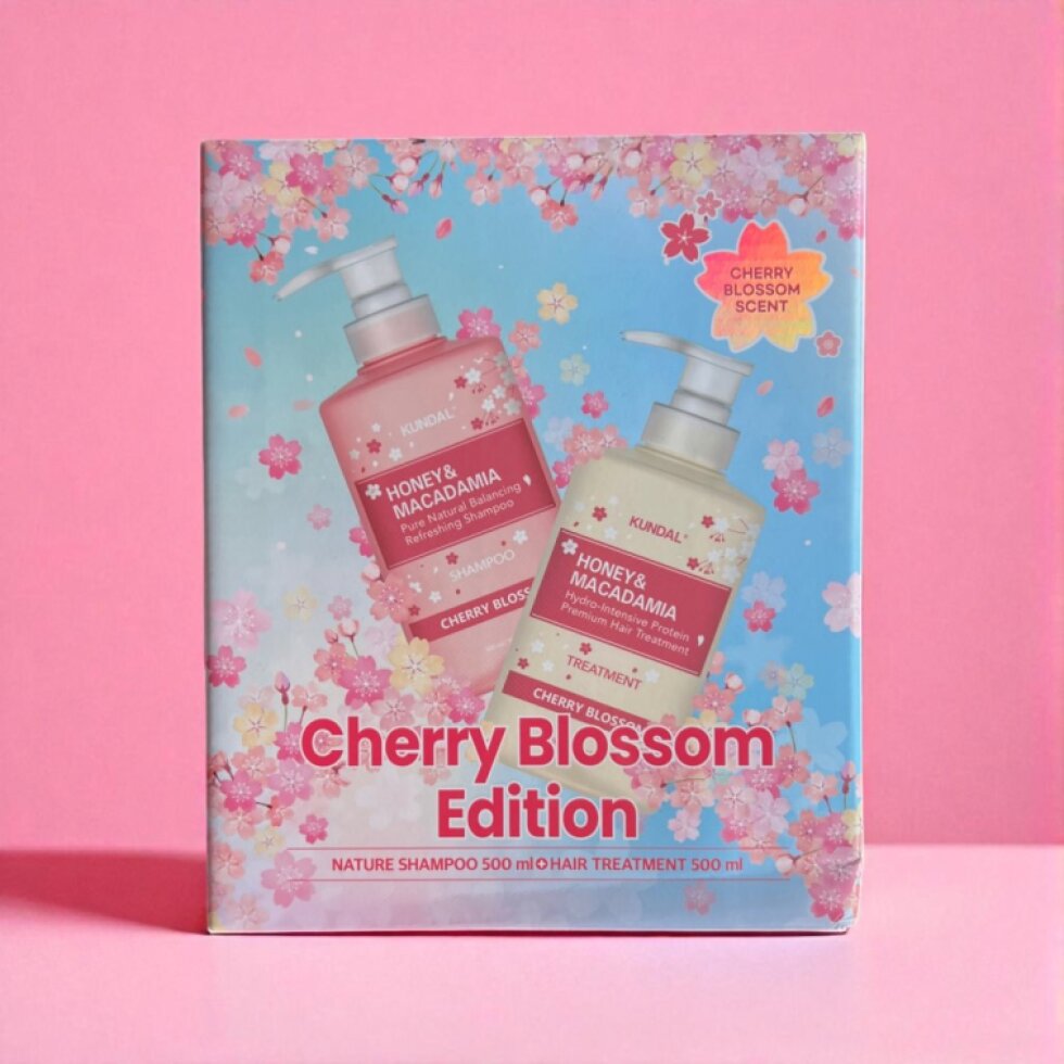 KUNDAL - Honey&Macadamia shampoo + Treatment - Hydro-intenzivní proteinová kůra na vlasy s vůní CHERRY BLOSSOM - 2x 500 ml