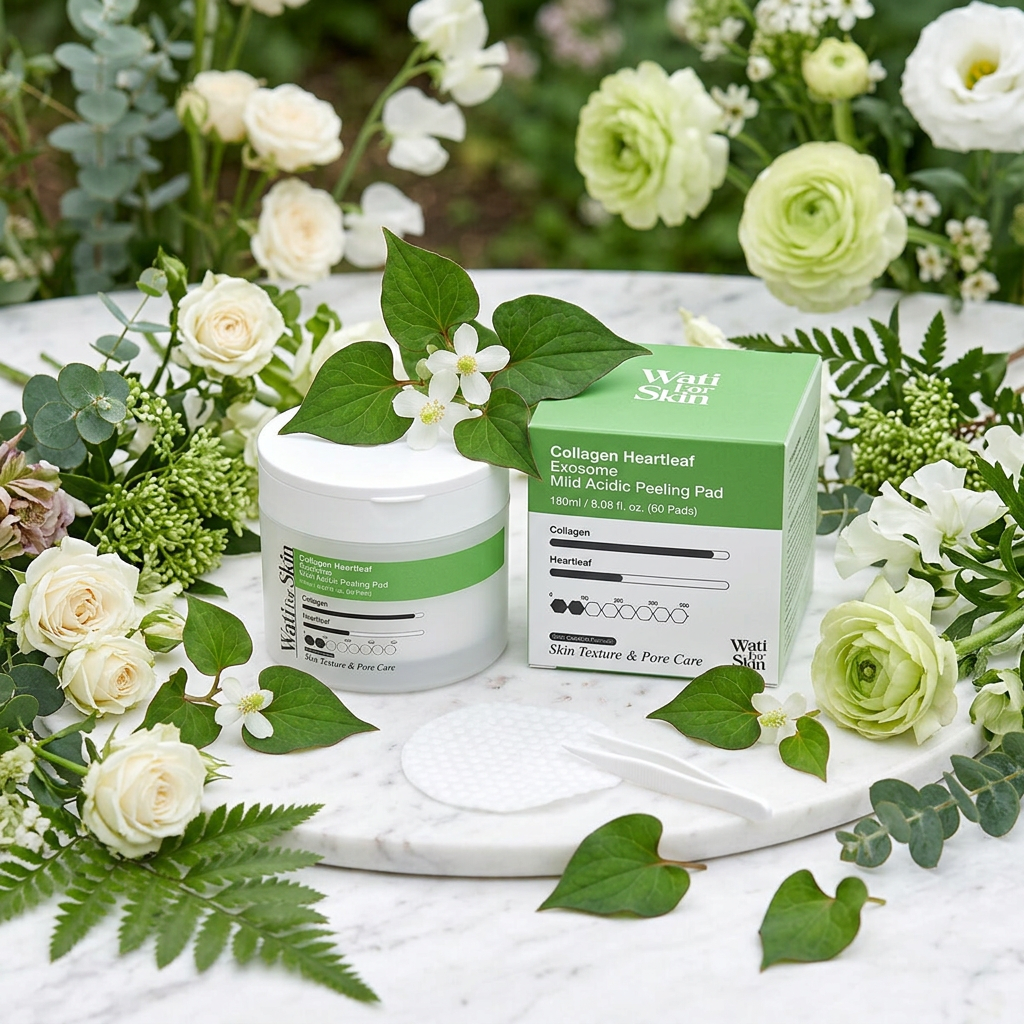 WATI FOR SKIN - Collagen Heartleaf Exosome Mild Acidic Peeling Pad - Jemné exfoliační tonerové polštářky s mírně kyselým pH - 60 ks