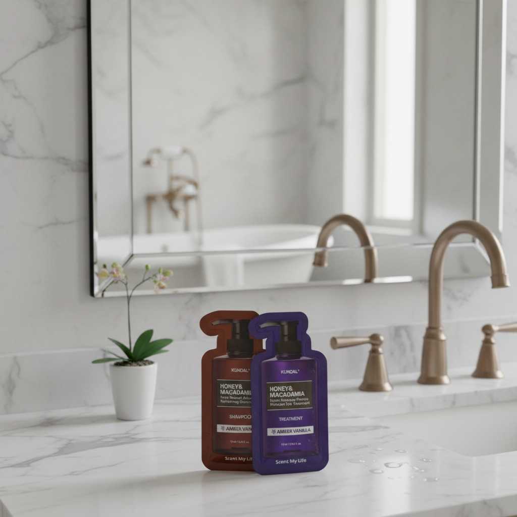 VZOREK - KUNDAL - Hydro-intenzivní proteinová kůra na vlasy a Přírodní šampon na suché a poškozené vlasy s vůní AMBER VANILLA - 10 ml