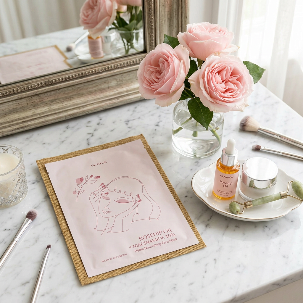 GLAMFOX - Rosehip Niacinamide Face Mask - Plátýnková maska s niacinamidem a extraktem z růže - 25 ml