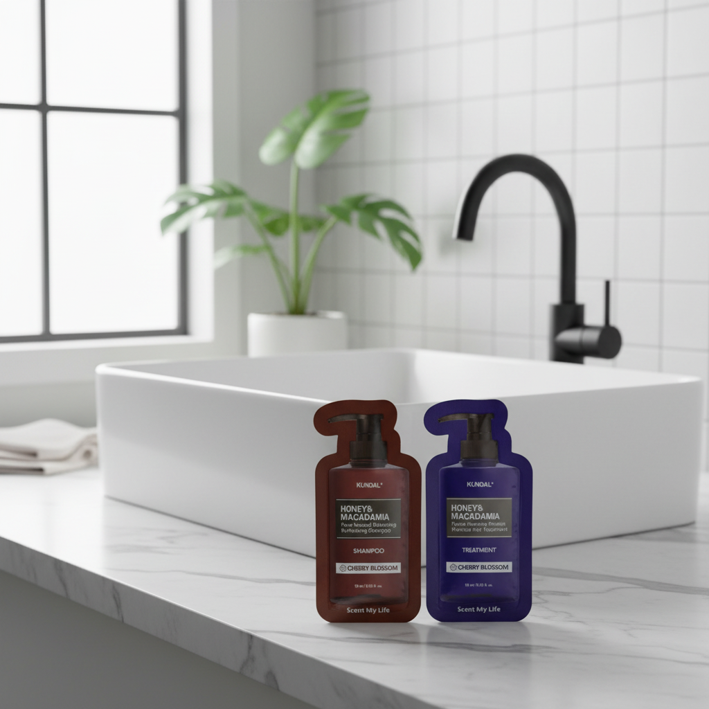 VZOREK - KUNDAL - Hydro-intenzivní proteinová kůra na vlasy a Kundal Honey&Macadamia Shampoo - Přírodní šampon na suché a poškozené vlasy s vůní CHERRY BLOSSOM - 10 ml