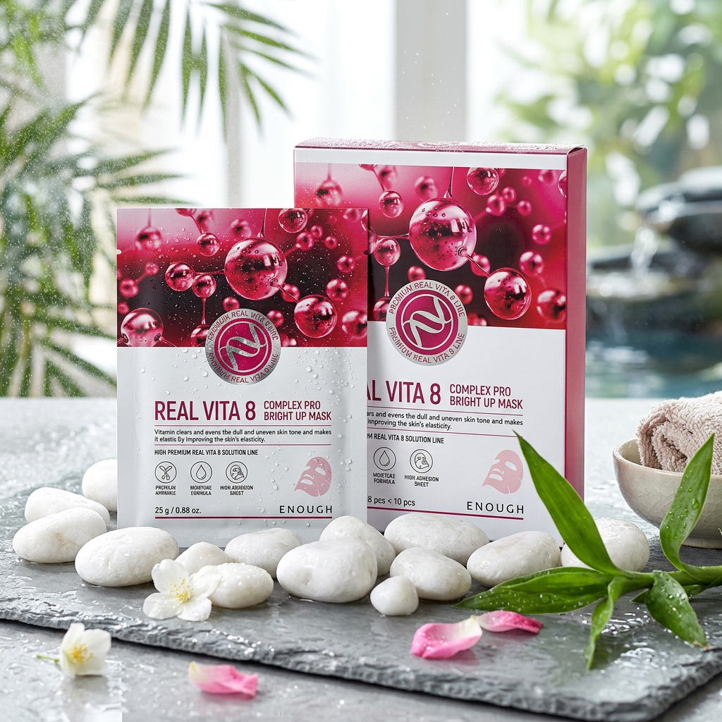 ENOUGH - Real Vita 8 Complex Pro Bright Up Mask - Rozjasňující plátýnková maska s komplexem 8 vitamínů - 25g