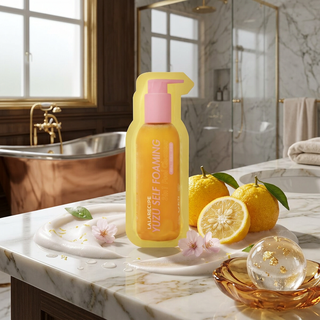 LALARECIPE - Yuzu Self Foaming 3in1 Peel Cleanser - Samo-pěnící exfoliační čisticí gel 3v1 s Yuzu - 3 ml