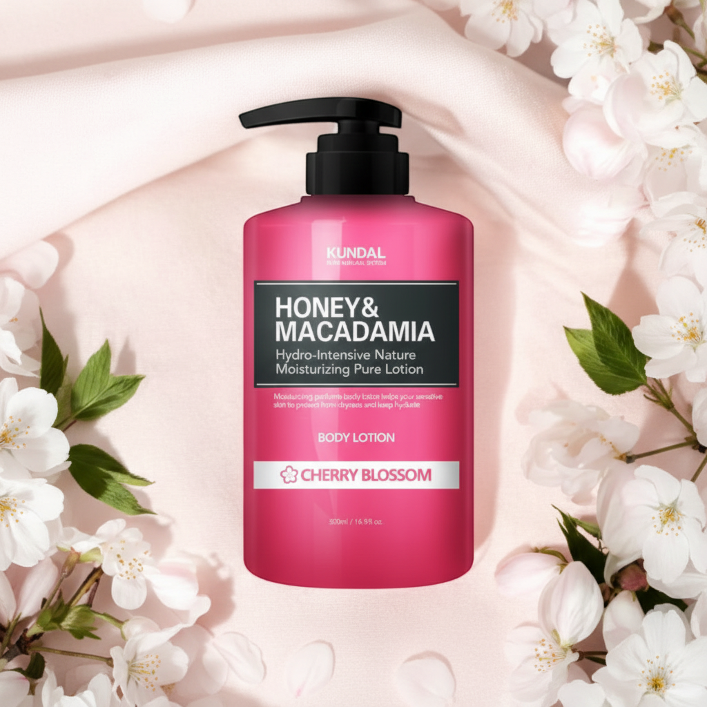Kundal Honey&Macadamia Body Lotion - Vyživující, hydratační tělové mléko s medem s vůní CHERRY BLOSSOM - 500 ml