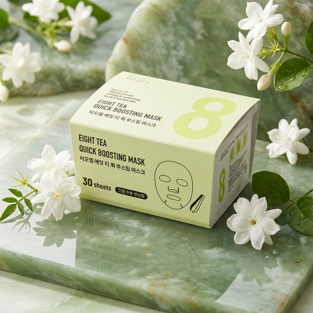 B.O.M. - Eight Tea Quick Boosting Mask - Plátýnková maska se zeleným čajem v praktickém balení - 30 ks