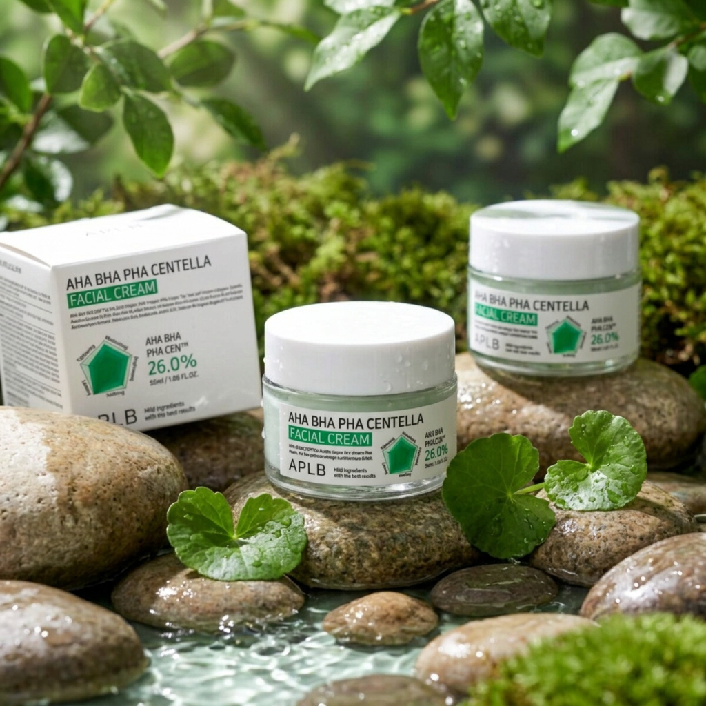 APLB - AHA BHA PHA Centella Facial Cream - Exfoliační, zklidňující krém s centelou a kyselinami - 55 ml