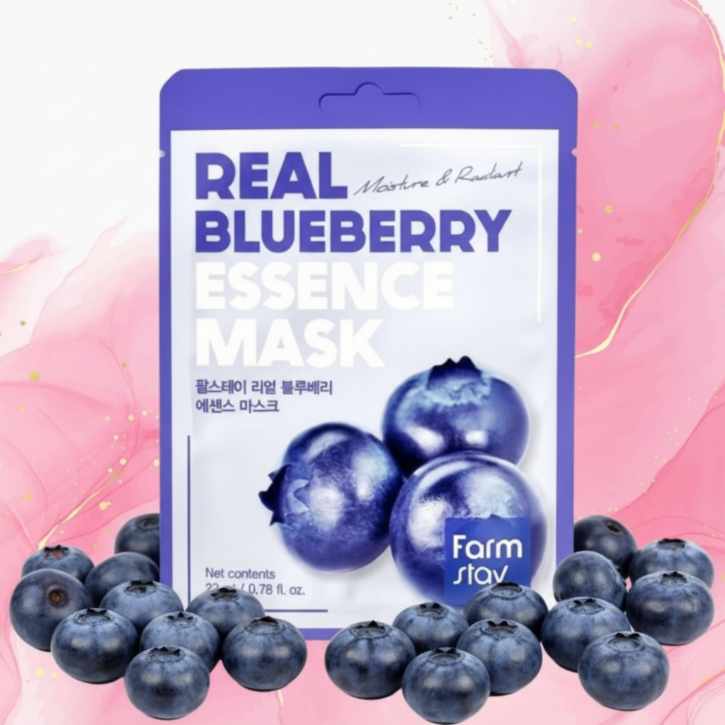 FARM STAY - Real Blueberry Essence Mask - Hydratační a projasňující plátýnková maska - 1ks