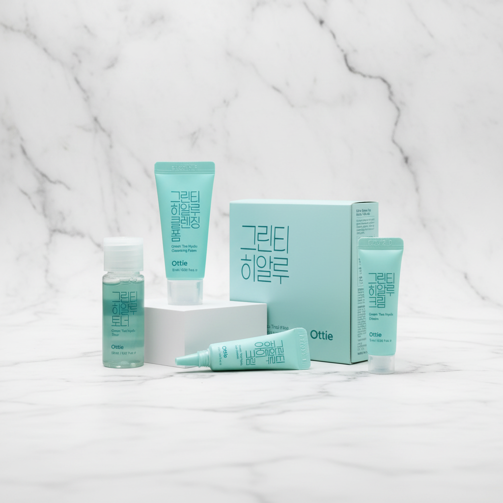 OTTIE - Green Tea Hyalu Trial Kit - Testovací sada s čajovým extraktem a kyselinou hyaluronovou - 4ks