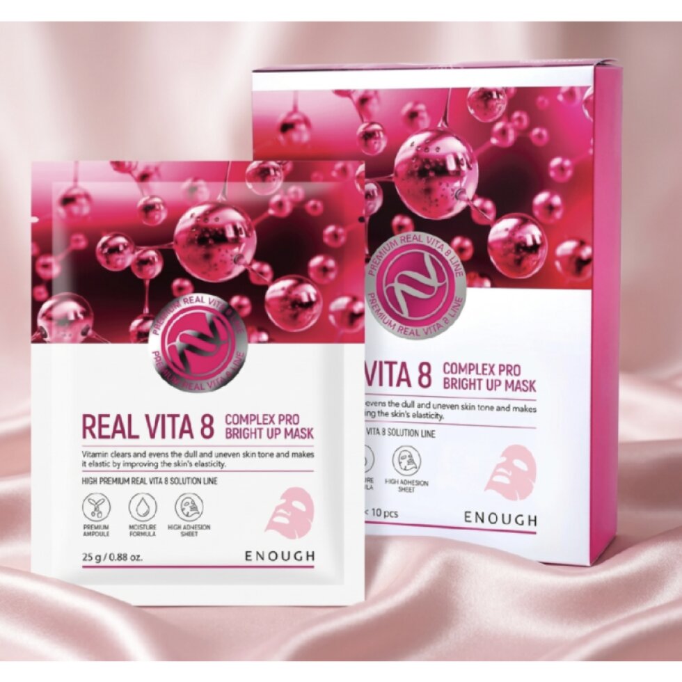 ENOUGH - Real Vita 8 Complex Pro Bright Up Mask - Rozjasňující plátýnková maska s komplexem 8 vitamínů - 25g