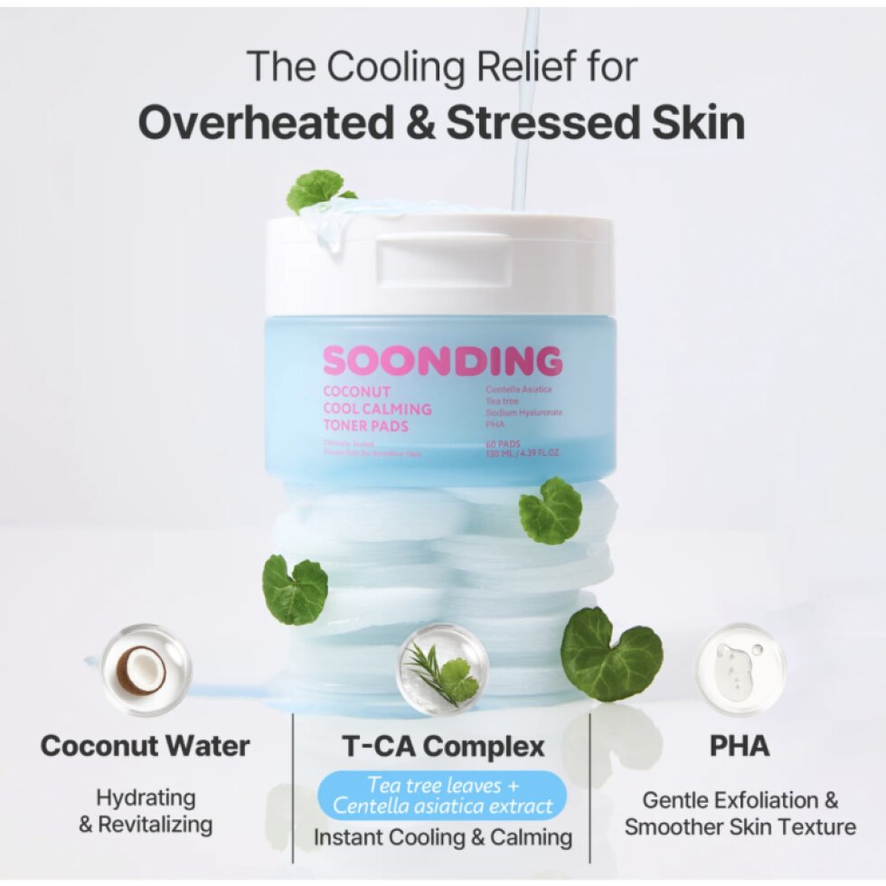 SOONDING - Coconut Cool Calming Toner Pads - Zklidňující chladivé tonerové polštářky s kokosem - 130 ml