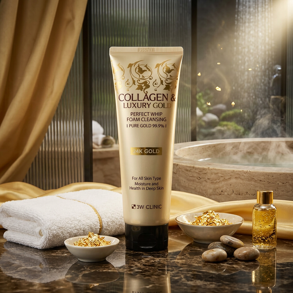 3W CLINIC - Collagen & Luxury Gold Perfect Whip Foam Cleansing - Čisticí pěna s kolagenem a luxusním zlatem - 180 ml