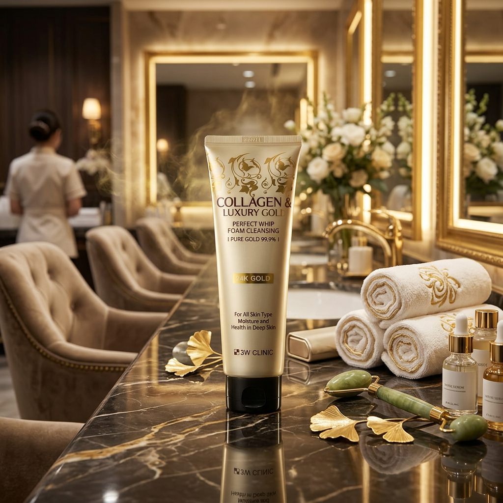 3W CLINIC - Collagen & Luxury Gold Perfect Whip Foam Cleansing - Čisticí pěna s kolagenem a luxusním zlatem - 180 ml