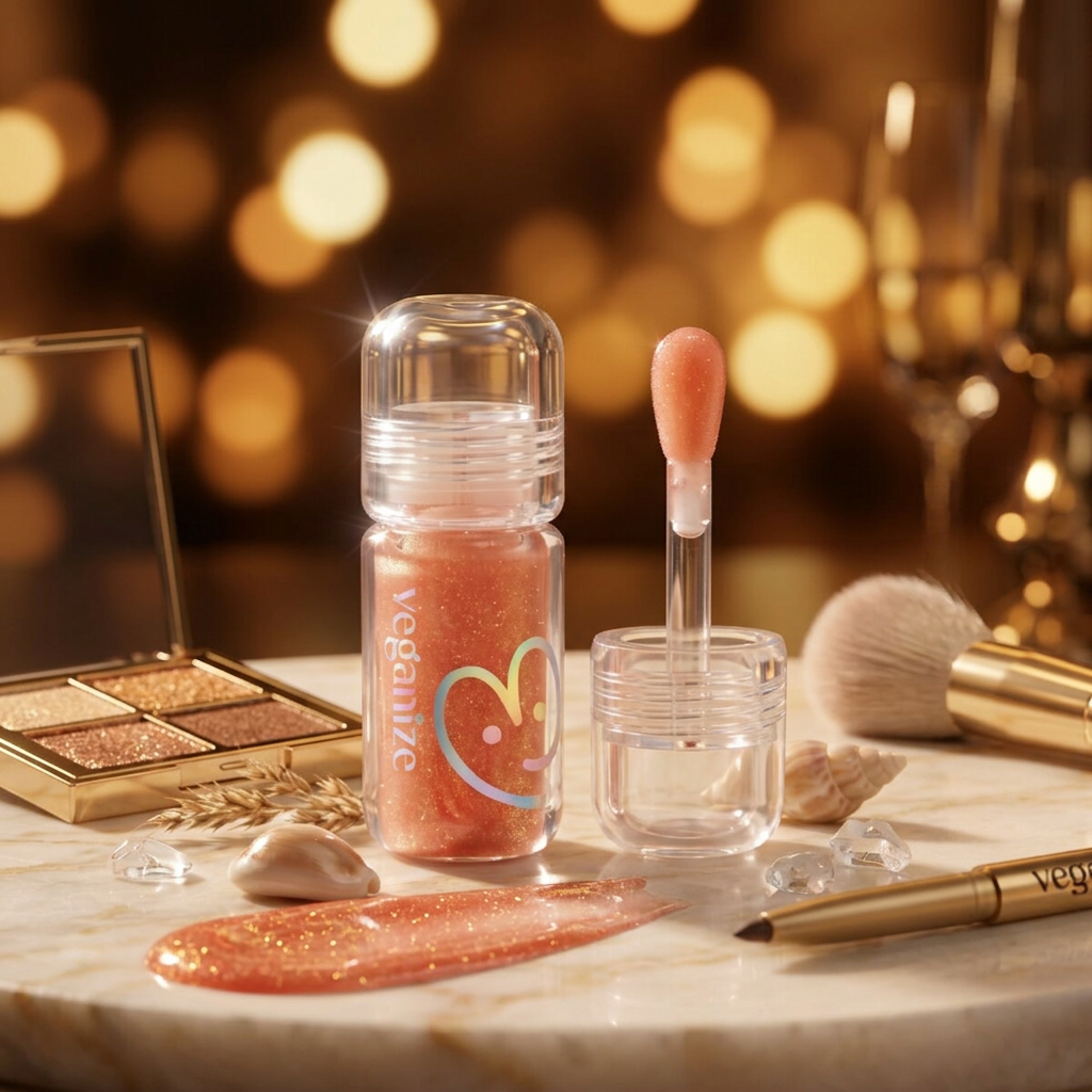 VEGANIZE - 4D Jewelshine Lip Oil Pearl Gloss 01 Peach Brownie - Třpytivý olej na rty s perleťovým leskem - 4 g