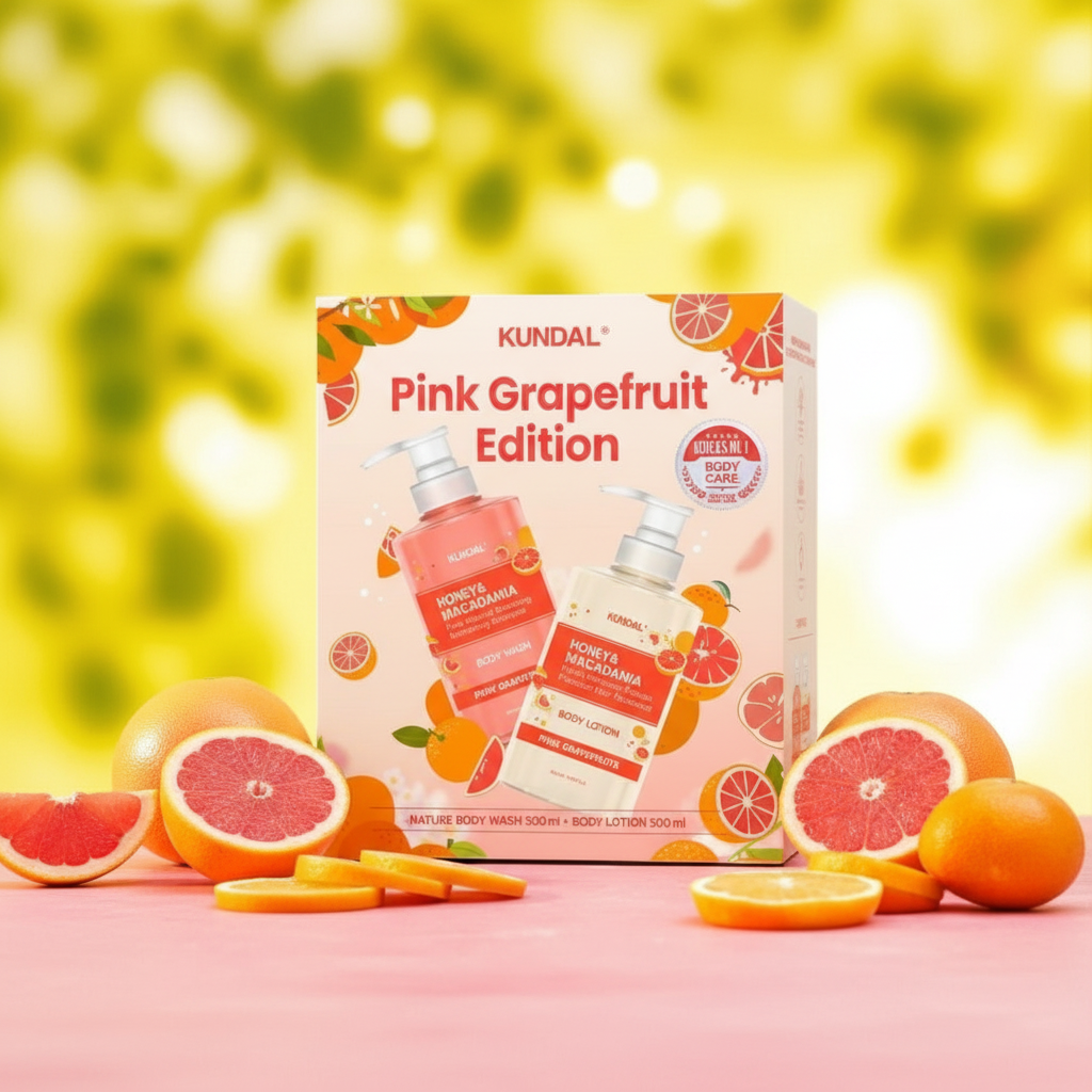 KUNDAL - Pink Grapefruit Edition - Honey & Macadamia Body Wash + Lotion - Tělový sprchový gel a mléko Honey & Macadamia - 2x 500 ml
