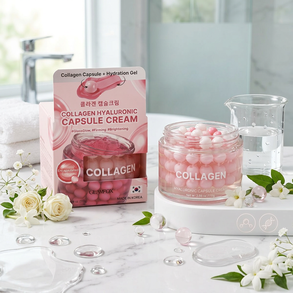 GLAMFOX - Collagen Hyaluronic Capsule Cream - Kolagenový hydratační krém s kapslemi kyseliny hyaluronové - 110 ml