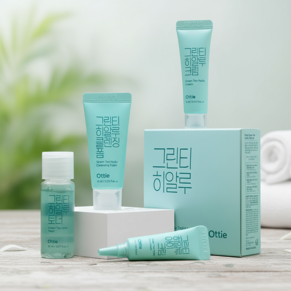 OTTIE - Green Tea Hyalu Trial Kit - Testovací sada s čajovým extraktem a kyselinou hyaluronovou - 4ks