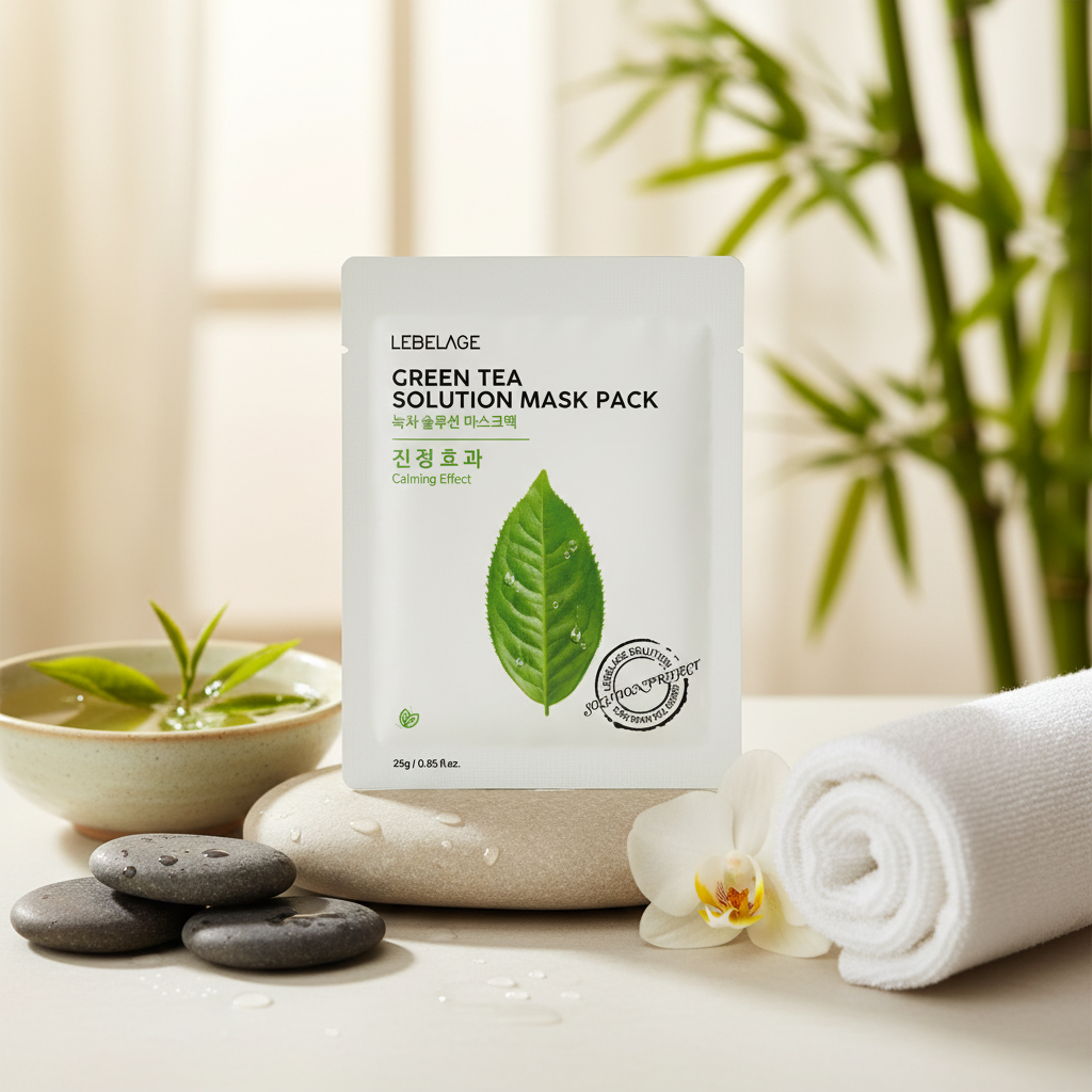 LEBELAGE - Green Tea Solution Mask Pack - Zklidňující plátýnková maska se zeleným čajem - 25 g