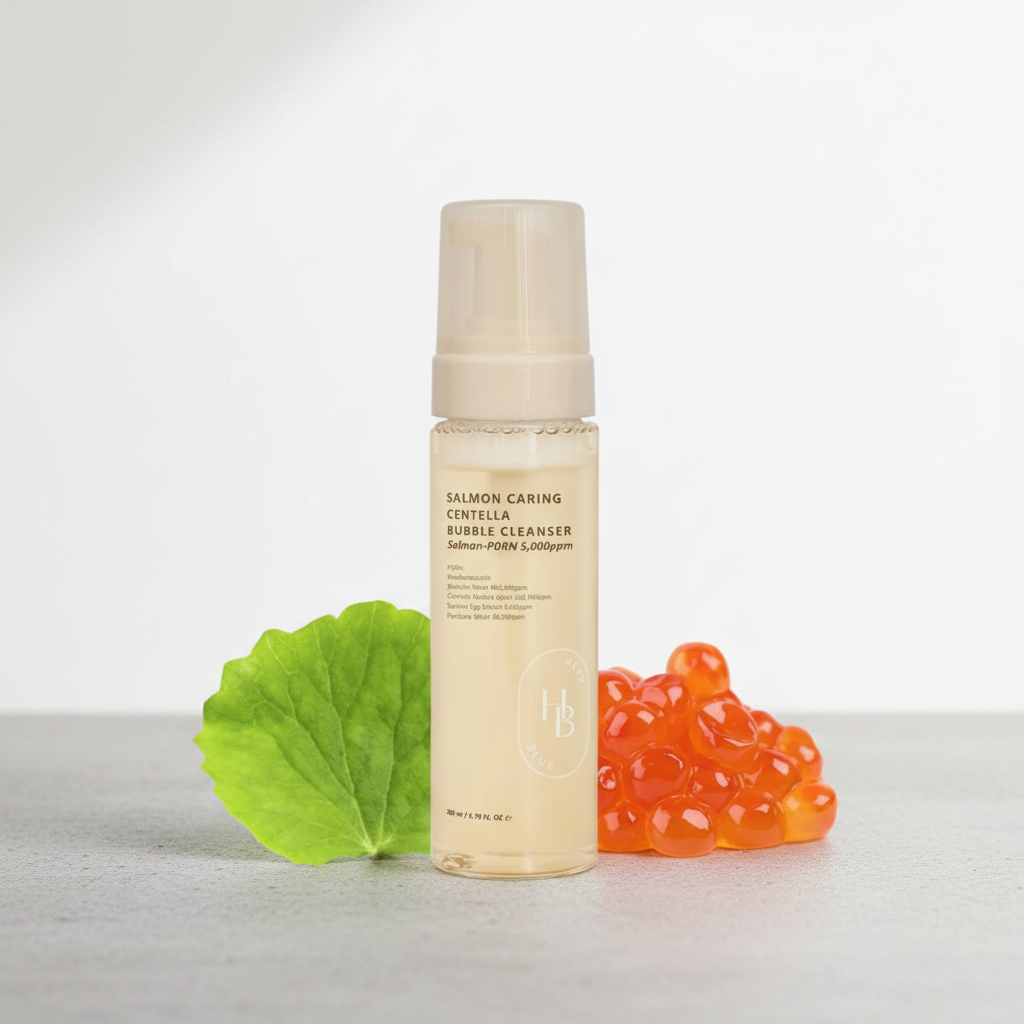 HEVEBLUE - Salmon Caring Centella Bubble Cleanser - Jemná čisticí pěna s PDRN a pupečníkem asijským - 200 ml