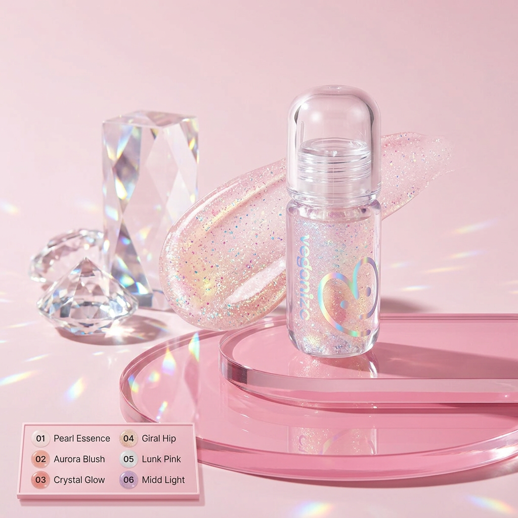 VEGANIZE - 4D Jewelshine Lip Oil Pearl Gloss 04 Crystal Bloom - Třpytivý olej na rty s perleťovým leskem - 4 g